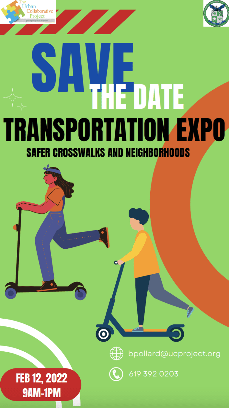 Save the Date flier with two people on scooters